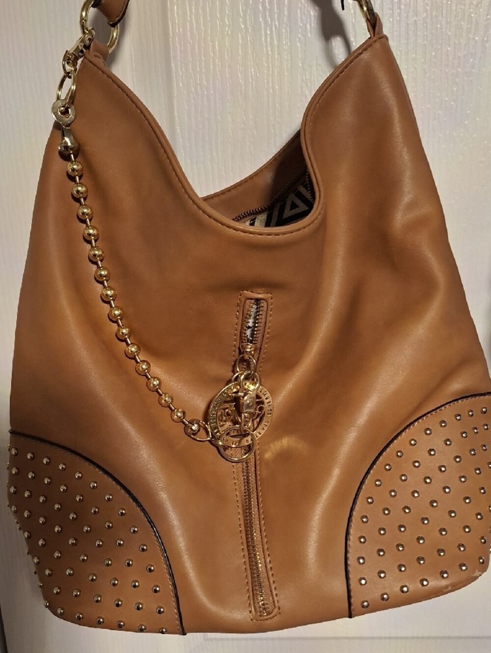 Italina Brown Studded Shoulder Bag - Picture 7 of 9